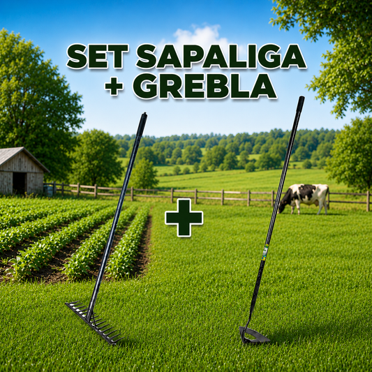 Set profesional săpăligă + greblă cu mâner metalic durabil